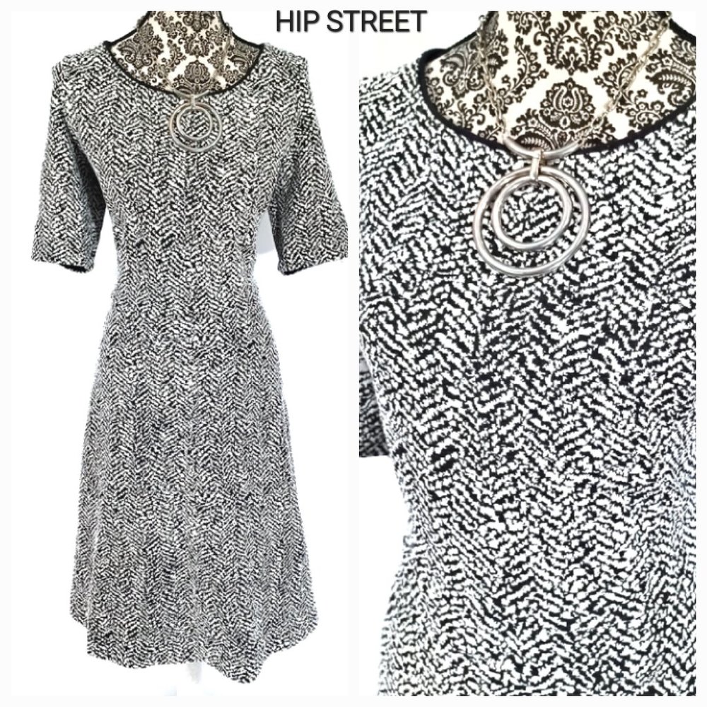 LANDS END Scoop Neck SS Waffle Stretch Cotton Blend Fit & Flare Dress M